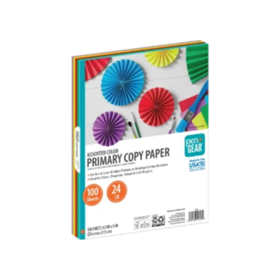 Pen + Gear Assorted Primary Copy Paper, 8.5" x 11", 24 lb., 100 Sheets